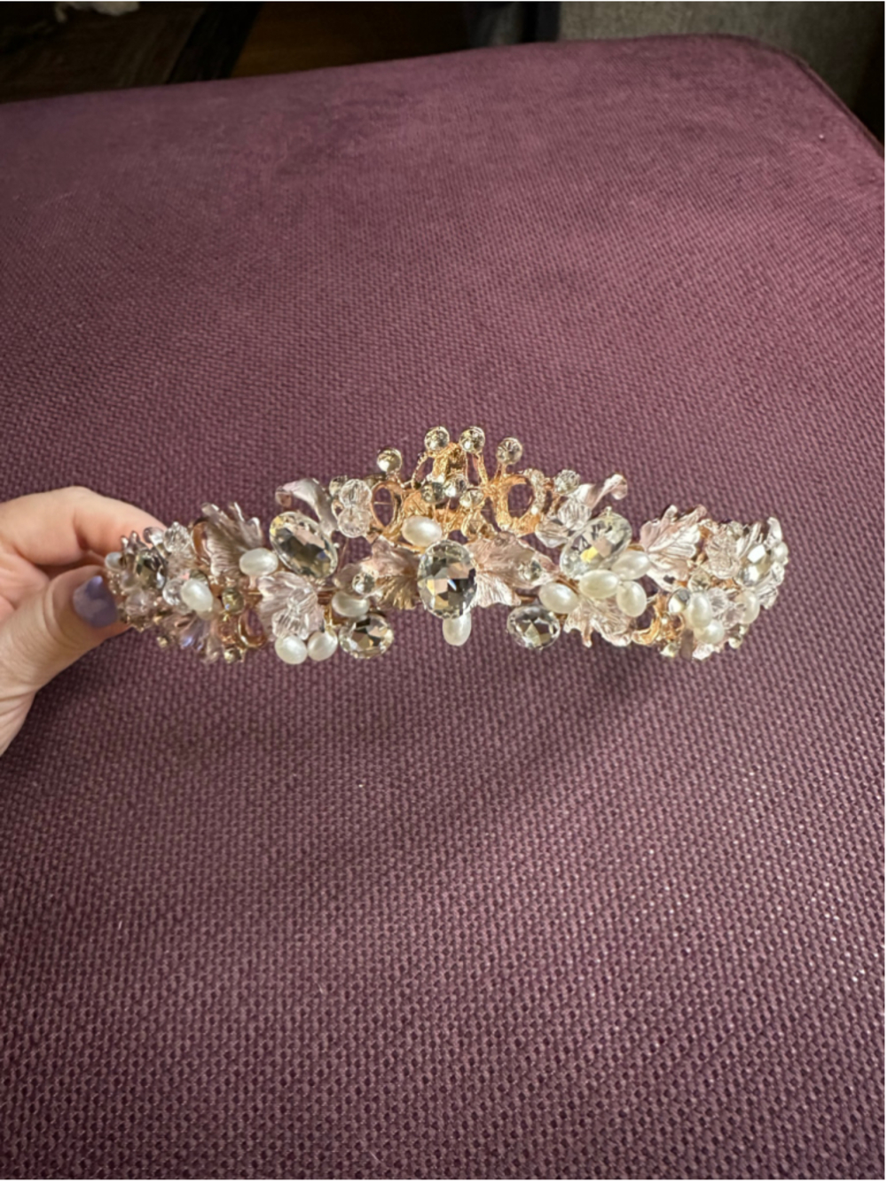 Gold and White Pearl Crystal Tiara